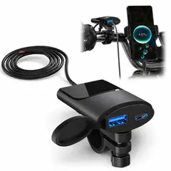 GENERICO - Cargador para Moto Motocicleta 12V-24V 18W-30W Doble Puerto Carga Rápida USB-Tipo C