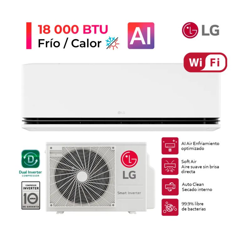DUALCOOL Aire Acondicionado Inverter 18000 BTU Función frío calor con IA
