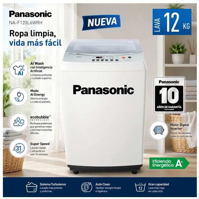 Lavadora Serie NA-F120L6WRH 12 Kg Automática Blanca