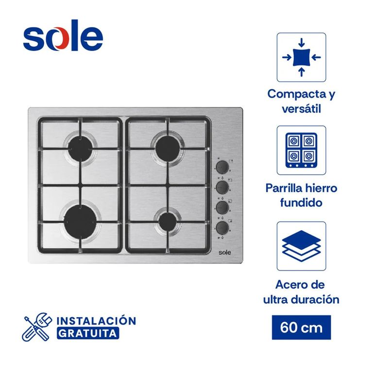 Encimera Acero Inoxidable A Gas 65cm SOLCO048V2