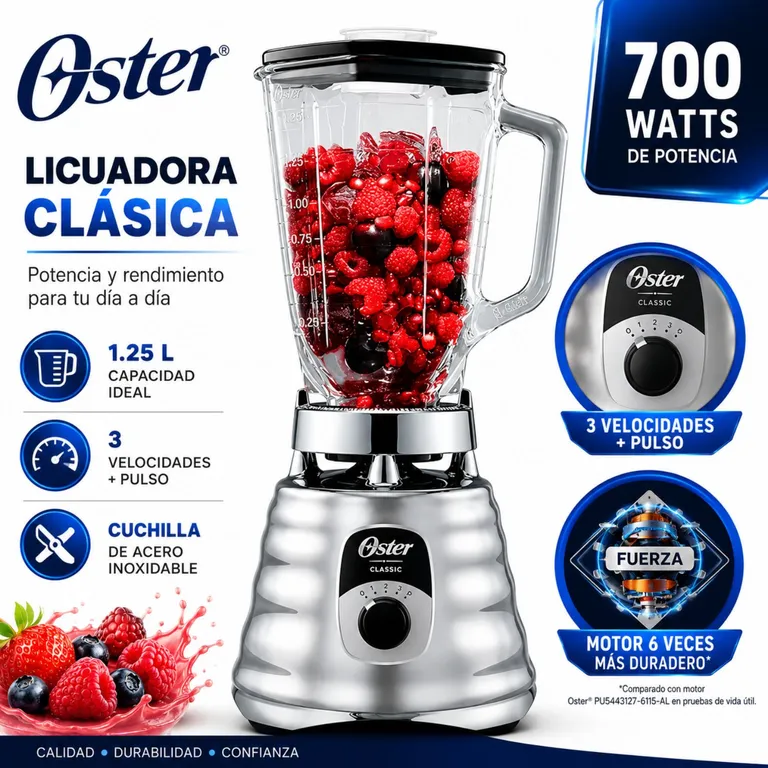 LICUADORA BLST4655 700 WATTS 3 VELOCIDADES CROMADO