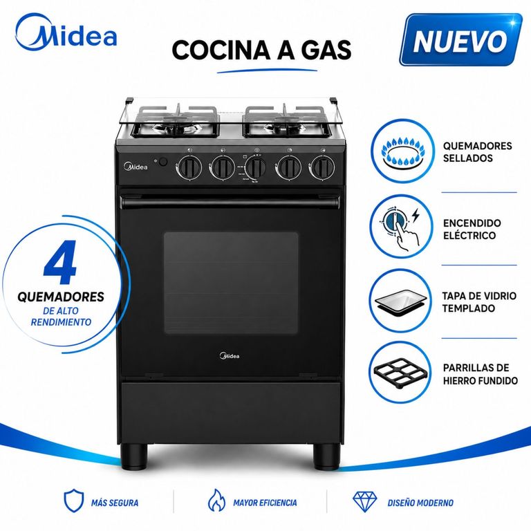 COCINA DE PIE A GAS 4 HORNILLAS NEGRO MGS24FS2LFABBC-PE