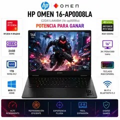HP - Laptop Gamer OMEN 16 Ryzen 9 8940HX 24GB 1TB SSD RTX 5060 8GB 16" WUXGA 16-AP0008LA