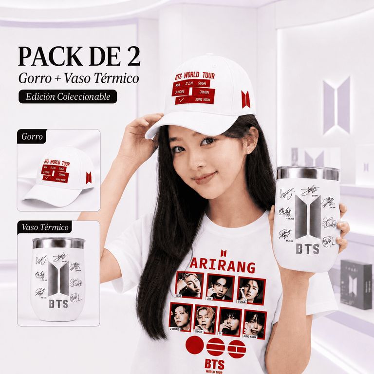 GORRO BTS + VASO TERMICO PARA LAS ARMYS