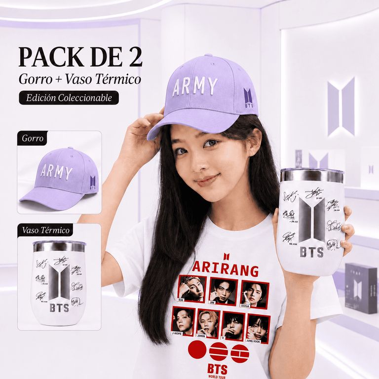 GORRO BTS + VASO TERMICO PARA LAS ARMYS