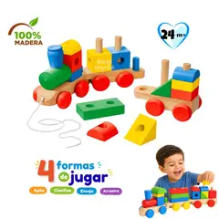 KIDS - Juguete de Madera Tren Didáctico de Figuras Geométricas 3D