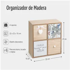 GENERICO - Cajonera Organizadora de Madera 4 Cajones 22 x 22 x 10 cm Decorativa