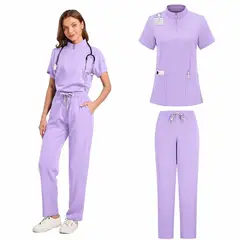 OEM - Scrub - Conjunto Medico Diseño Moderno Entallado Cierre en Cuello Mujer