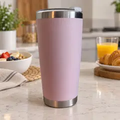 GENERICO - VASO TOMATODO ACERO INOXIDABLE ROSA CON TAPA ACRILICO HERMÉTICO 500 ML
