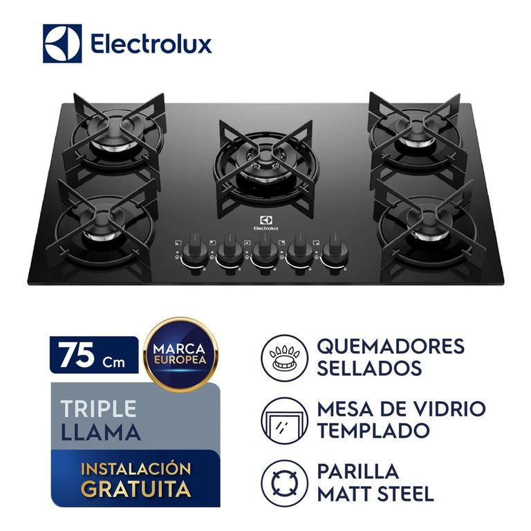 Cocina Empotrable a Gas 5 Hornillas Efficient Vitrocerámica y Triple Llama