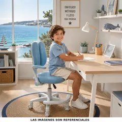 GENERICO - SILLA OFICINA ESCRITORIO GIRATORIO ERGONOMICA REPOSABRAZOS MOVIBLE NIÑOS CELESTE