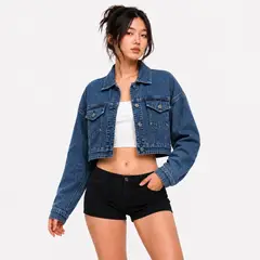 GENERICO - Casaca jean crop oversize de mujer