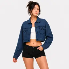 GENERICO - Casaca jean crop oversize de mujer