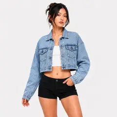 GENERICO - Casaca jean crop oversize de mujer