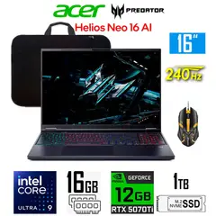 ACER - Laptop gamer Predator Helios Neo 16 AI Core Ultra 9 Nvidia RTX5070Ti Ram 16gb Ssd 1tb 16″ 240Hz