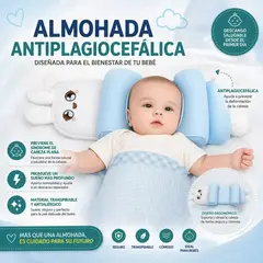 GENERICO - Almohada posicionadora antiplagocefálica 2 en 1 para bebé celeste