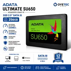 ADATA - Disco SSD SU650 256GB SATA III 2.5 520MB/s ASU650SS-256GT-R Compatible con PC y Laptop