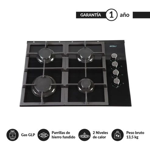 Encimera a Gas 4 Quemadores 60cm Crystal