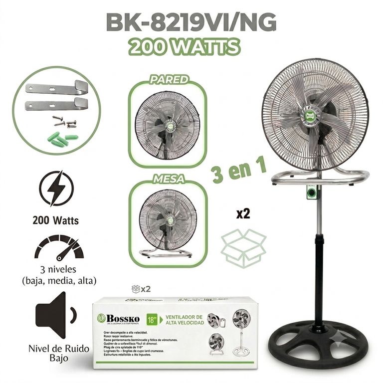 Ventilador BK-8219VI/NG 18" 3 en 1 – 200 W