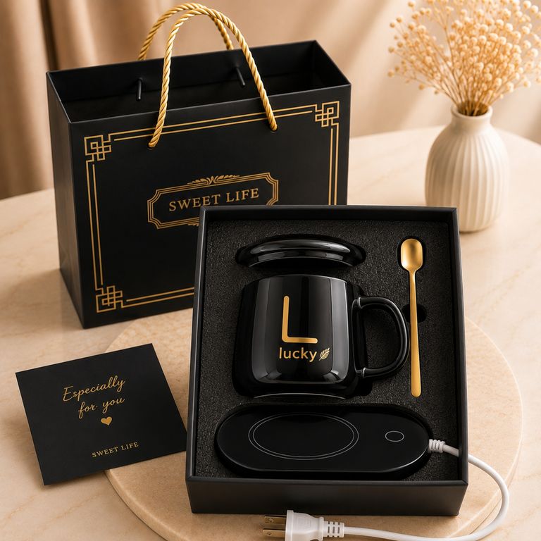 Taza con Calentador Eléctrico Color Negro - Set de Regalo