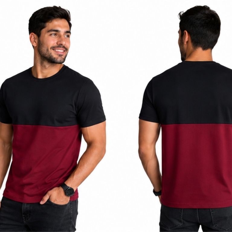 Polo de hombre manga corta algodón peruano - Negro y rojo vino