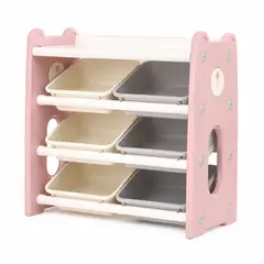 GENERICO - ORGANIZADOR INFANTIL DE JUGUETES ESTANTE Y REPISA PARA LIBROS ROSADO 3 NIVELES