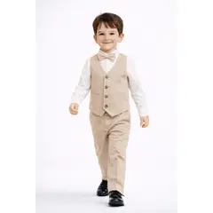 BUKI - CONJUNTO BEIGE TRAJE FORMAL PANTALÓN, CHALECO Y CORBATA