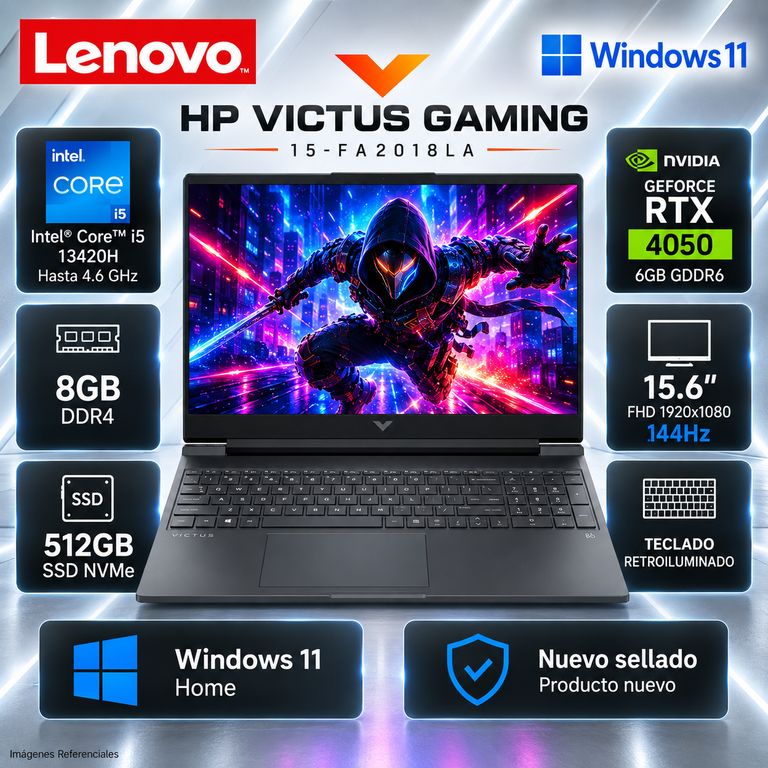 Laptop Gamer Victus Core i5-13420H 8GB 512GB SSD RTX 4050 6GB 15.6 FHD 144Hz 15-FA2018LA