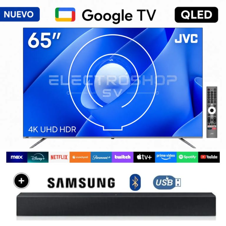 Televisor Jvc Qled-pro 65 Ultra HD 4k Smart TV 65KM748 - Google Tv + Soundbar