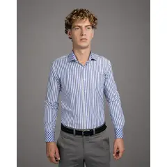 Andrew'S Ties - Camisa de Vestir Hombre - Azul - Detalle en el Cuello y Puño a Contraste