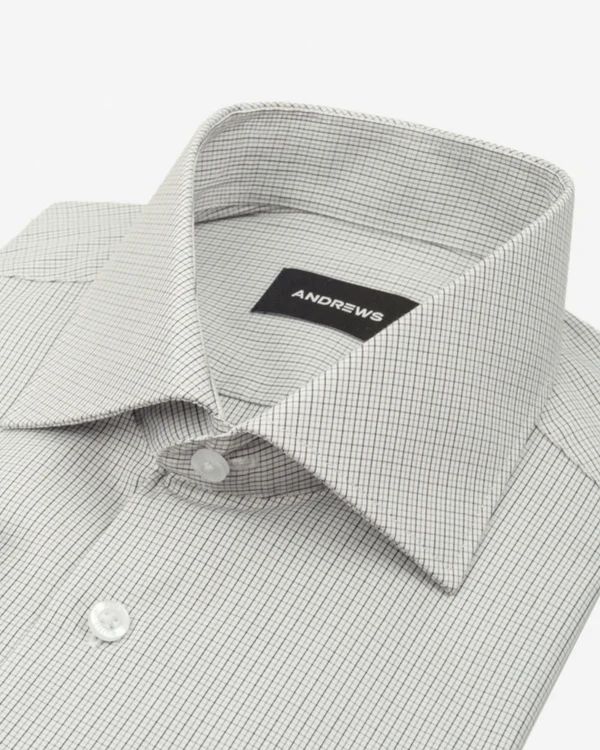 Camisa de Vestir Hombre - Negra con Cuadros Puño Simple
