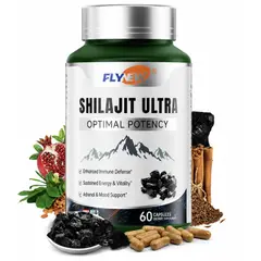 GENERICO - Shilajit UltraB Flynew 50% Ácido Fúlvico + L-Arginina, Energía, Vitalidad y Resistencia, 60 Cápsulas