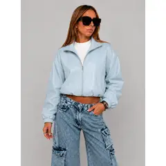 GENERICO - CASACA BOMBER OVERSIZE LOOK CASUAL CELESTE PARA MUJER