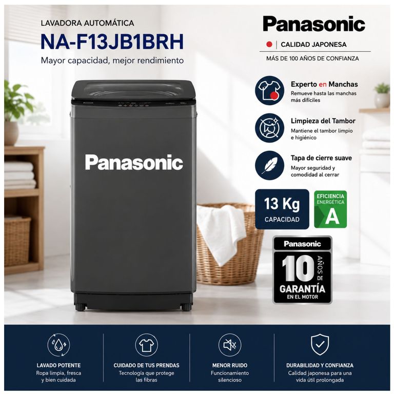 Lavadora NA-F13JB1BRH 13 Kg Sensor Inteligente y ActiveFoam