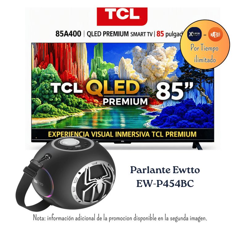 Televisor 85 Pulgadas Premium QLED UHD 4K 85A400 + Promocion + Parlante Ewtto 60 Watts EW-P454BC