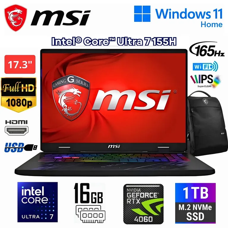 Laptop PULSE 17 AI C1VGKG Core Ultra 7-155H 16GB RAM,1TB,GeForce RTX4070 8GB,17.3″ W11H + mochila