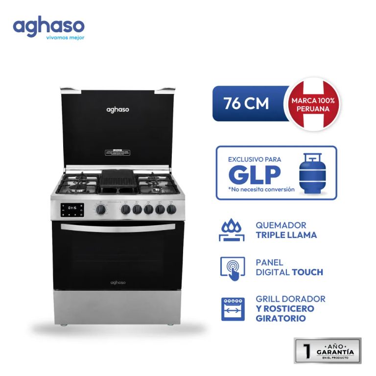 Cocina de Piso 5 Hornillas Digital Plata Gas GLP con Horno de 105 L