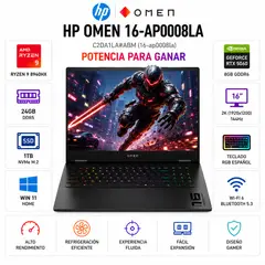 HP - Laptop OMEN 16-AP0008LA AMD Ryzen 9 8940HX 24GB RAM 1TB RTX 5060 8GB 16" WUXGA W11H