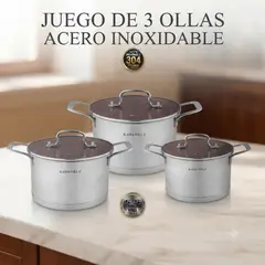 GENERICO - JUEGO DE OLLAS DE COCINA 6 PIEZAS ACERO INOXIDABLE DOBLE REFUERZO KAISA VILLA KV-1050