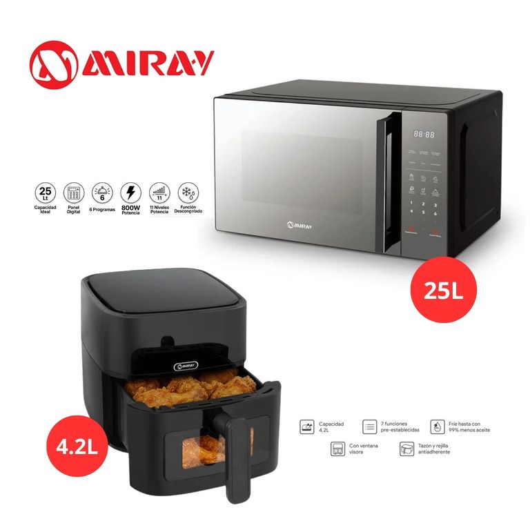 Horno Microonda de 25 Litros + Freidora de Aire 4.2 Litros