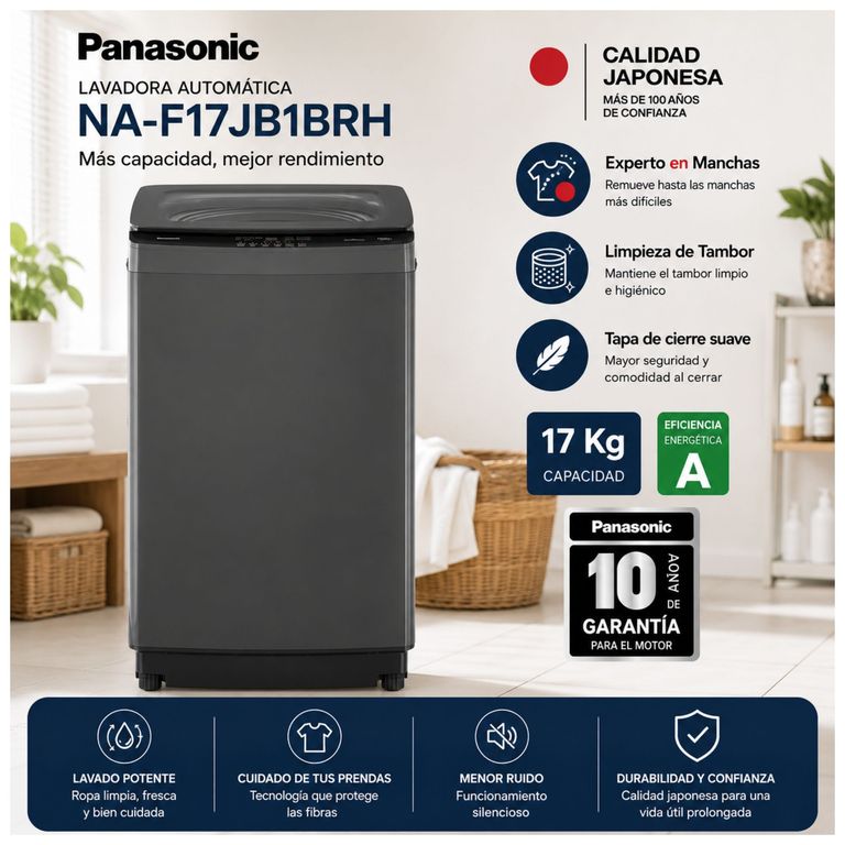 Lavadora Automática 17Kg NA-F17JB1BRH Carga Superior Gris Oscuro 8 Programas