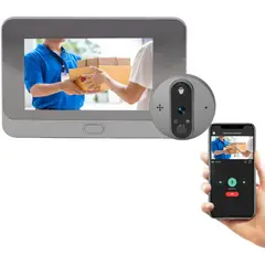 PUREPOWER - WiFi Mirilla para puerta, video, timbre 1080P con monitor de visualización LCD de 4.3 pulgadas