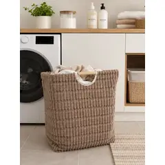 GENERICO - Cesto para Ropa Sucia Plegable de Felpa con Interior Laminado y Asas de Madera