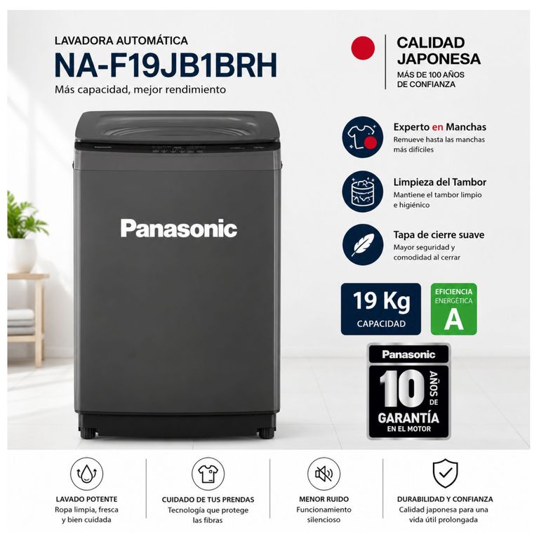Lavadora Automática NA-F19JB1BRH 19 Kg Carga Superior Panel Digital 220V