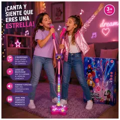 GENERICO - Micrófono doble Infantil con pedestal KPOP Demon Hunters con Luces LED, Música y Conexión para Celular