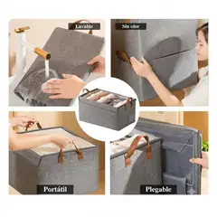 GENERICO - Set x 6 Organizador Multiusos de Ropa Plegable Caja de Almacenamiento Con Tapa Color Gris
