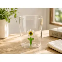 GENERICO - Vaso de Vidrio Borosilicato 3D Girasol Interior 350 ml