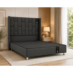 BARAKA HOME - CAMA TAPIZADA MILAN + BASE DE CAMA KOLPA 2 PLZ - GRIS OSCURO