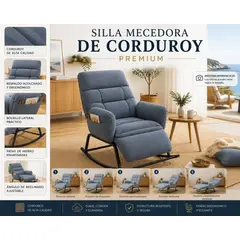 GENERICO - SILLA SILLON MECEDOR SOFA RECLINABLE SALA TERRAZA DORMITORIO JARDIN AZUL ACERO