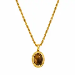 GENERICO - Collar Premium con Piedra Ojo de Tigre Unisex